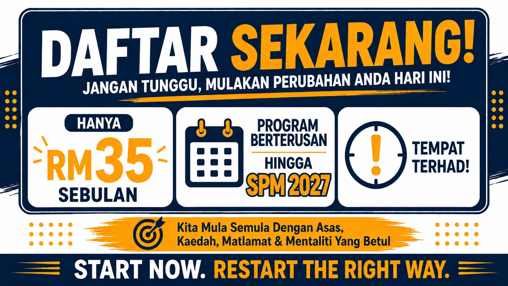 Program matematik berstruktur yang membandingkan masa pembelajaran dengan di sekolah. Ia menerangkan faedah Kelas Asas Bab untuk membaiki Asas Matematik, Kelas Utama untuk kupasan mendalam setiap topik, dan Kelas Tutorial untuk pengukuhan intensif, untuk memastikan pelajar bersedia untuk peperiksaan SPM. kelas terbaik berkesan